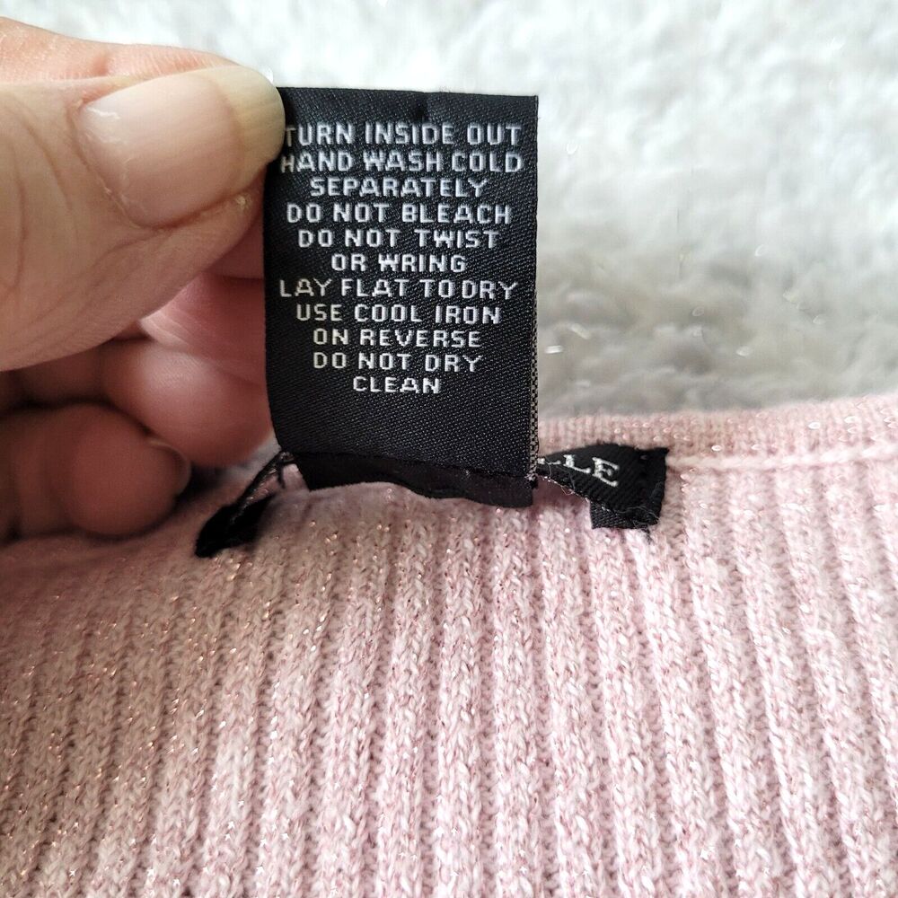 Lauren Michelle Sweater Women Large Pink 3/4 Sleeve Ribbed Beaded Western - Picture 4 of 9